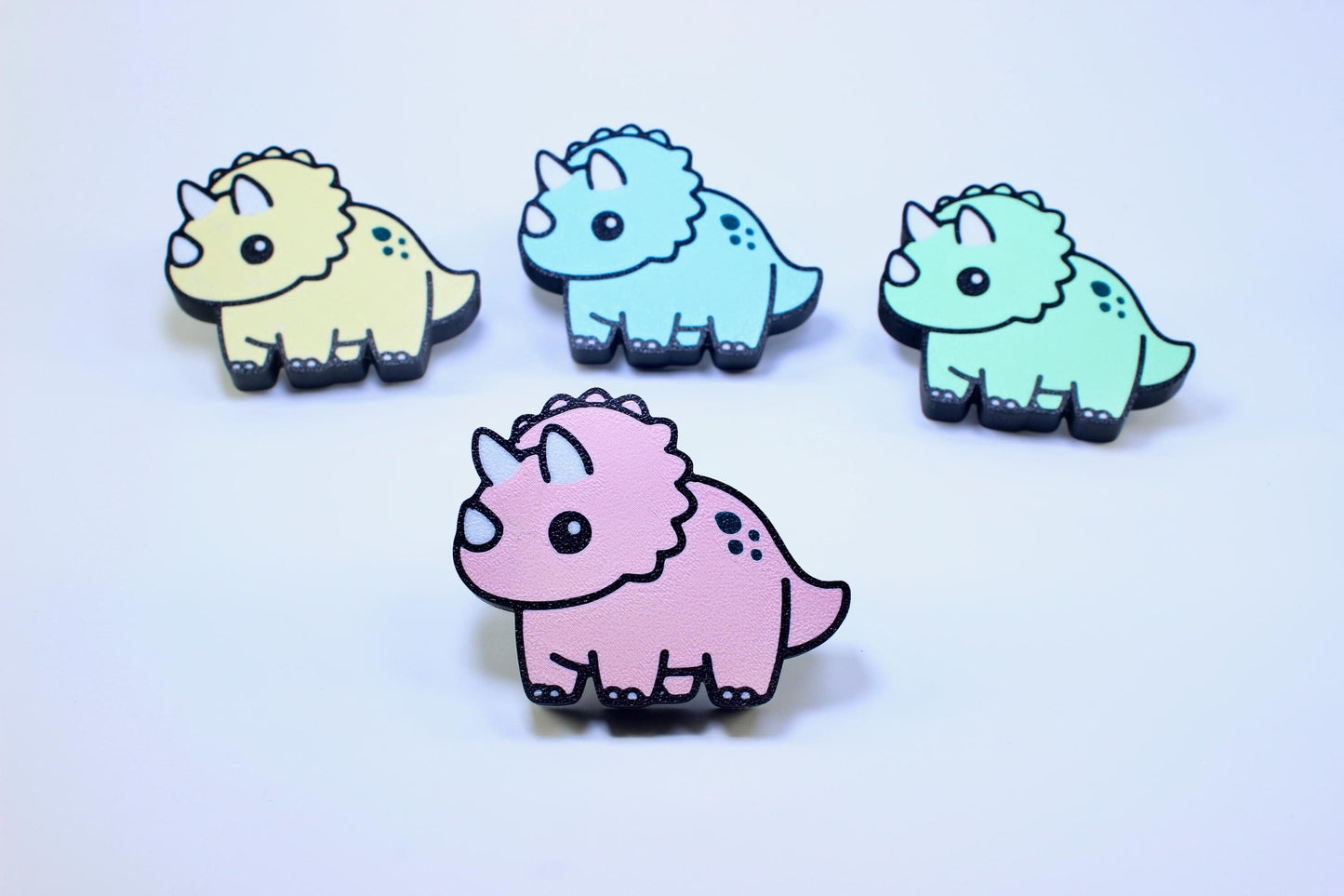 2er Set Rosa Triceratops Möbelknopf Möbelgriff für Kinder – Süßer Dino Schrankknauf Schrankgriff