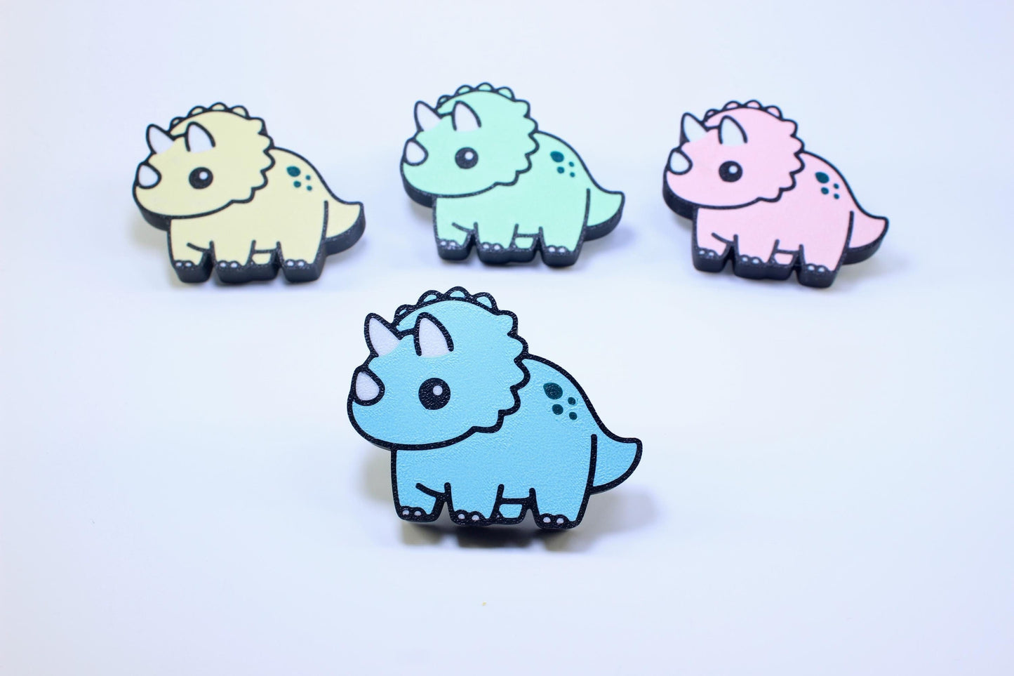 10er Set Babyblauer Triceratops Möbelknopf Möbelgriff für Kinder - Süßer Dino Schrankknauf Schrankgriff